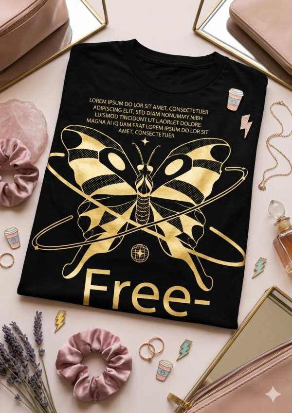 Gold Butterfly Design T-Shirt for Women