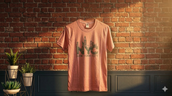 NYC Skyline Graphic Cotton T-Shirt – Peach